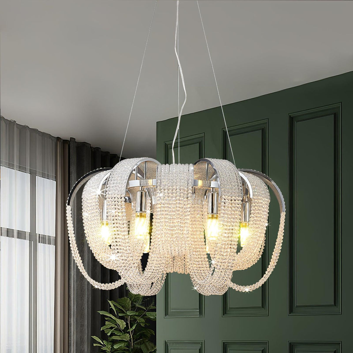 Siv kroonluchter met mesh kristal en gouden waterval-effect