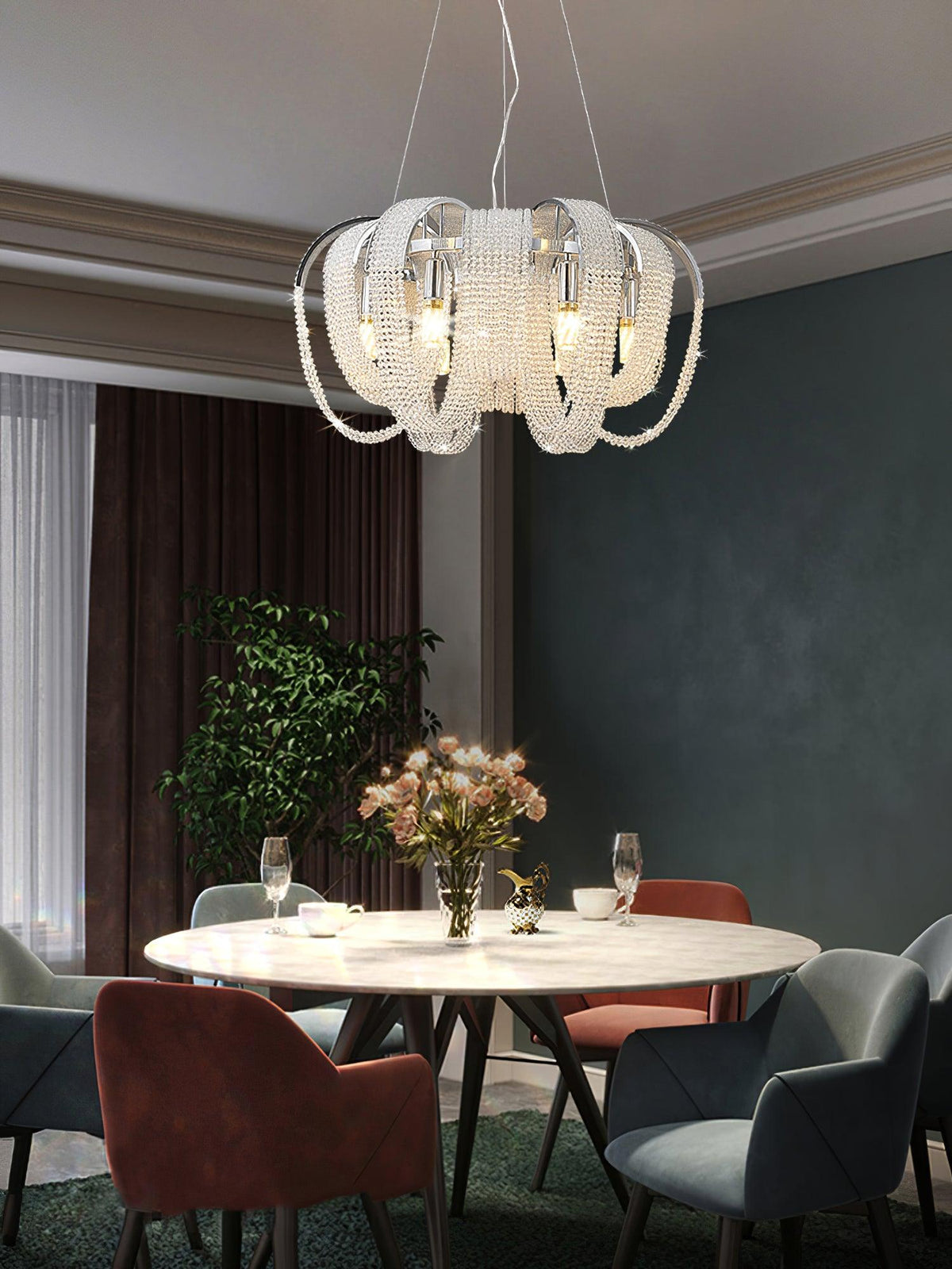 Siv kroonluchter met mesh kristal en gouden waterval-effect