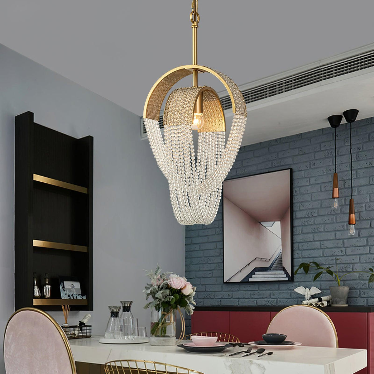 Siv kroonluchter met mesh kristal en gouden waterval-effect