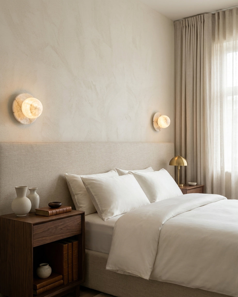 Niveeria bolvormige albasten wandlamp