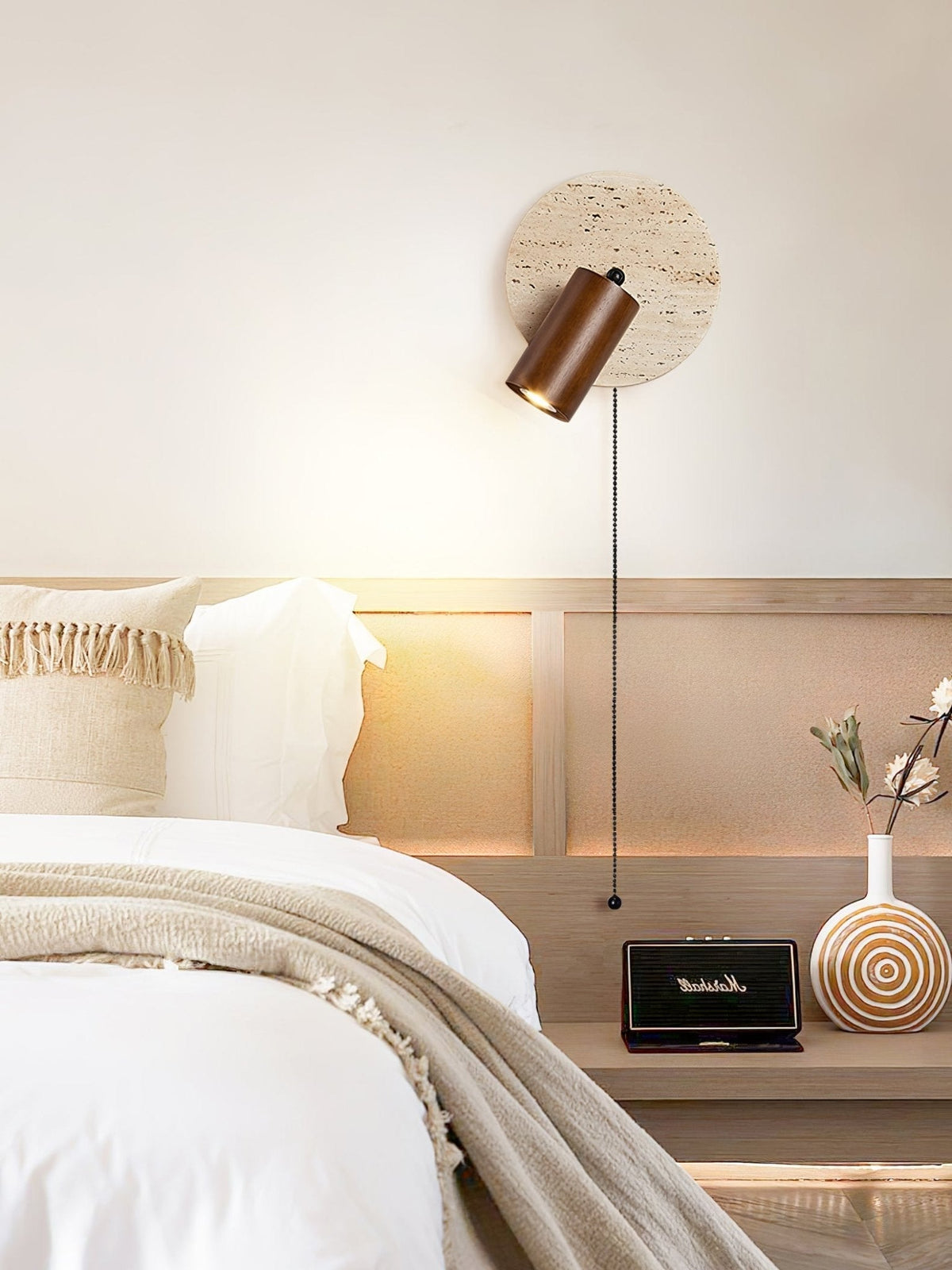 Romino Disc Swing travertin wandlamp