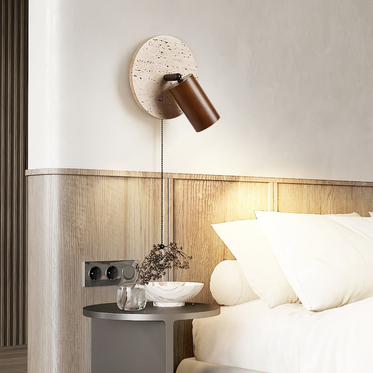 Romino Disc Swing travertin wandlamp