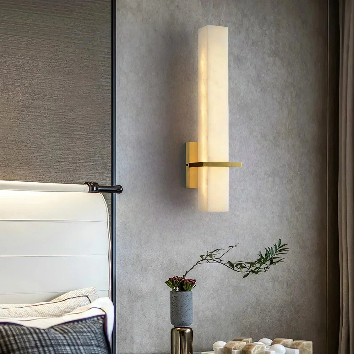 Eiriaya wandlamp wit albast messing modern kubus