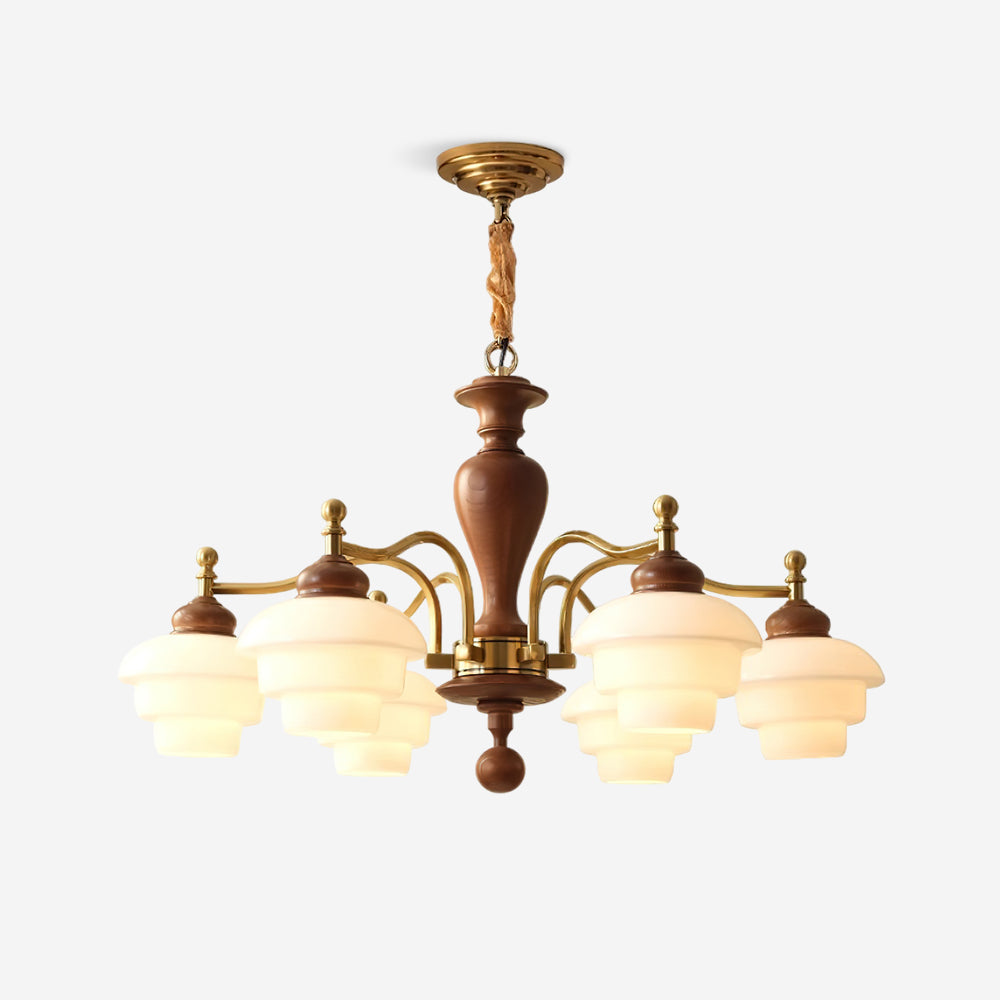 Elviora Kroonluchter van Hout en glas Mid-Century