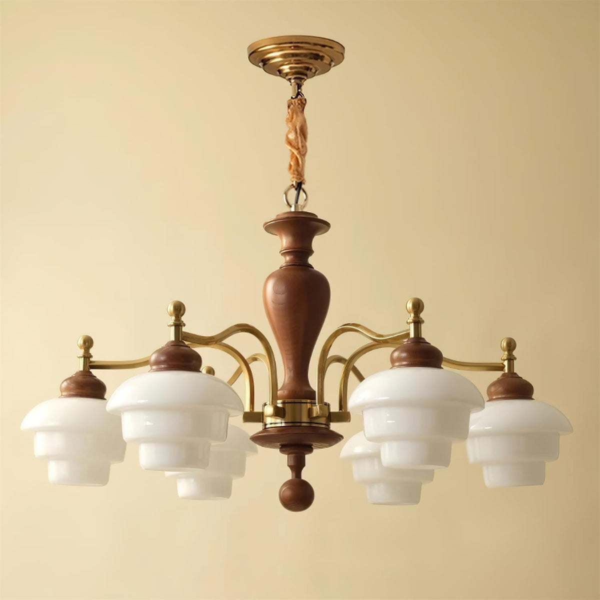 Elviora Kroonluchter van Hout en glas Mid-Century