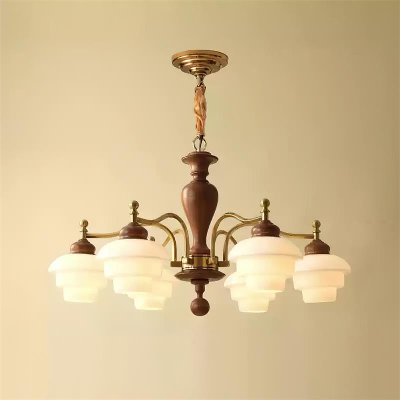 Elviora Kroonluchter van Hout en glas Mid-Century