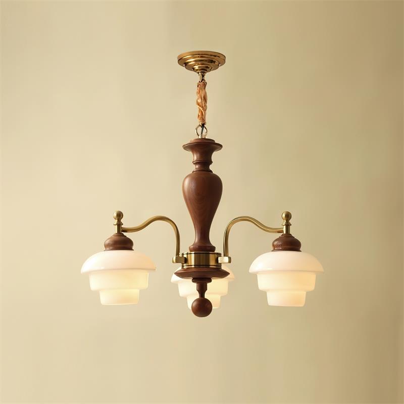 Elviora Kroonluchter van Hout en glas Mid-Century