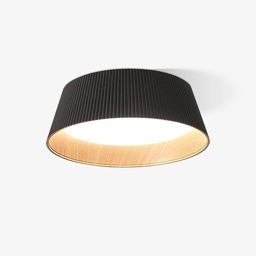 Rineia plafondlamp geribbelde trommelvorm hout elegant hedendaags