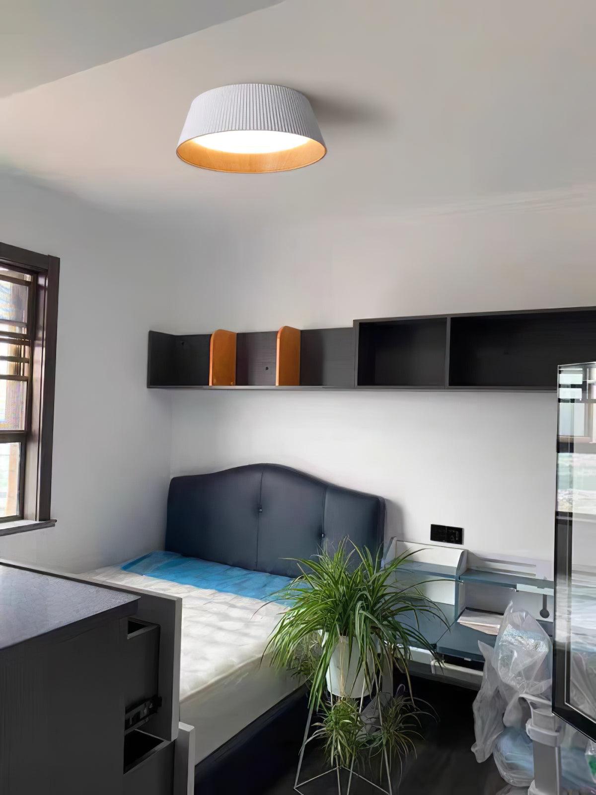 Rineia plafondlamp geribbelde trommelvorm hout elegant hedendaags
