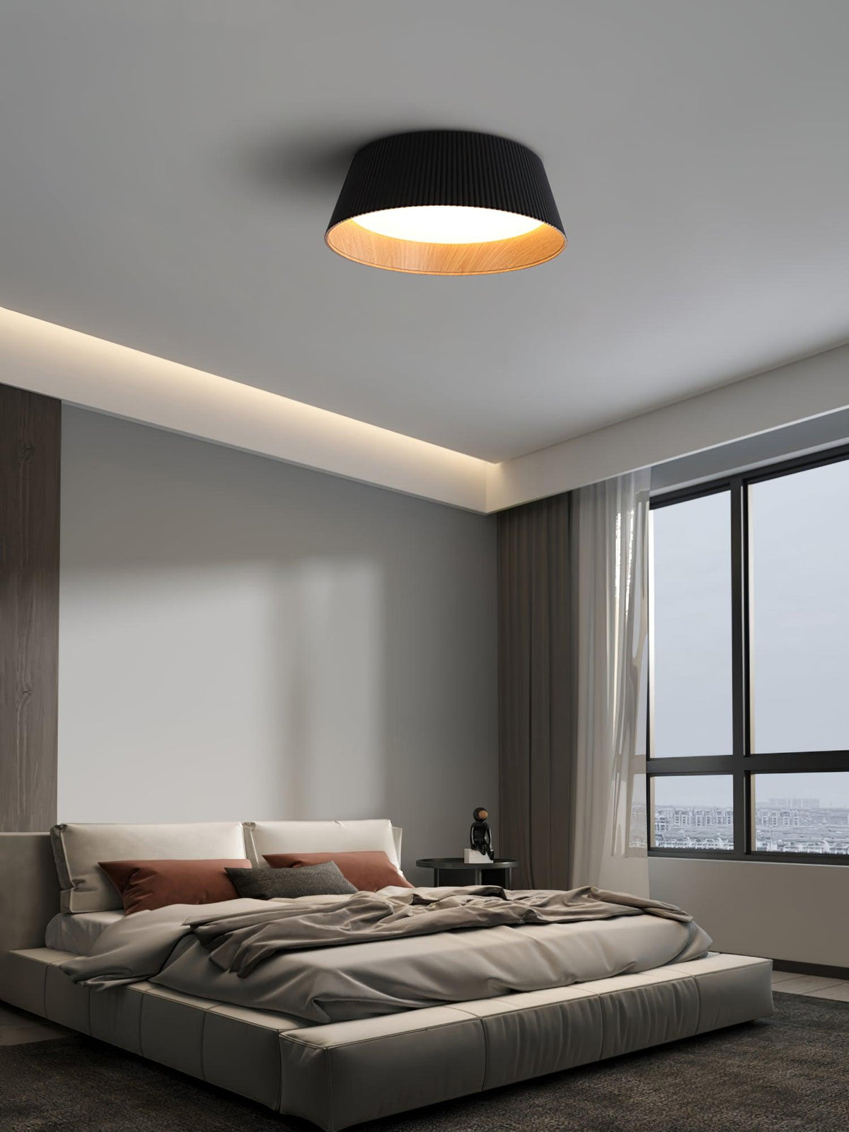 Rineia plafondlamp geribbelde trommelvorm hout elegant hedendaags