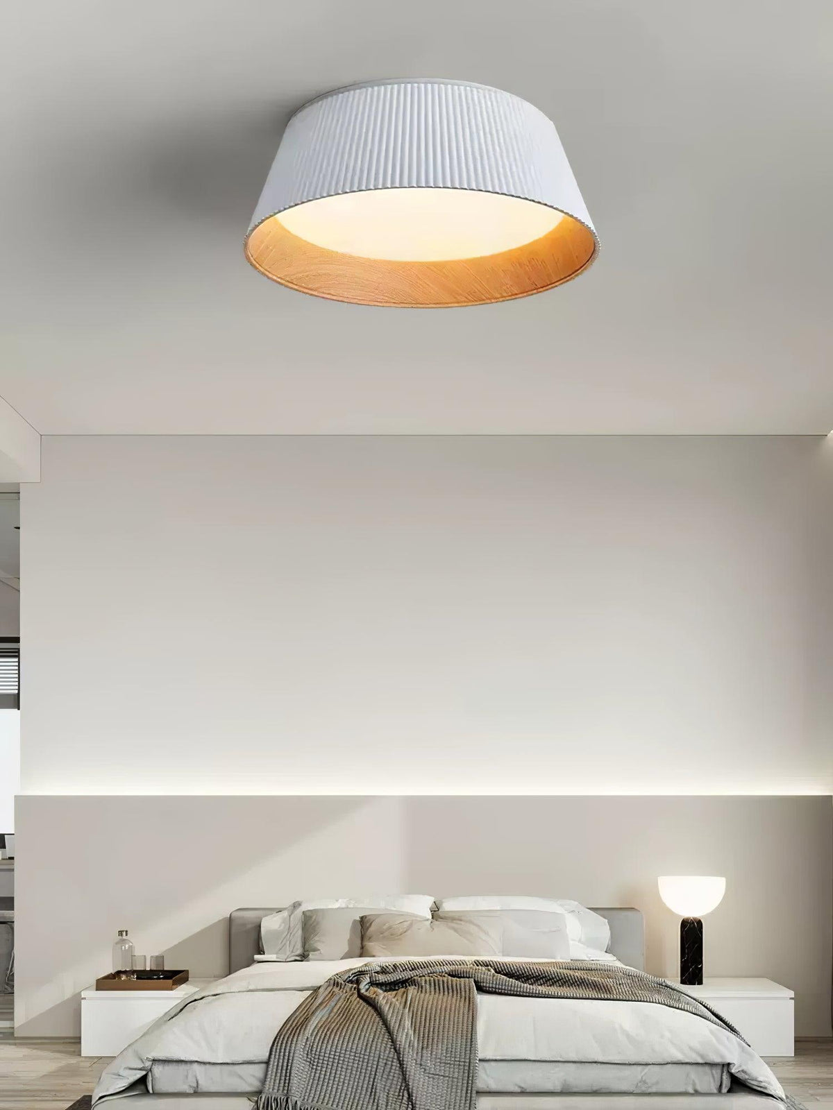 Rineia plafondlamp geribbelde trommelvorm hout elegant hedendaags