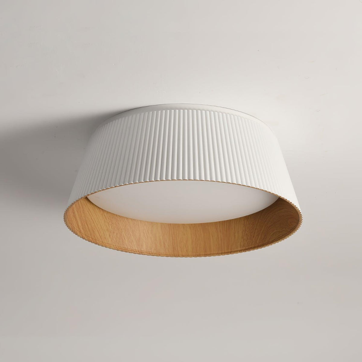 Rineia plafondlamp geribbelde trommelvorm hout elegant hedendaags