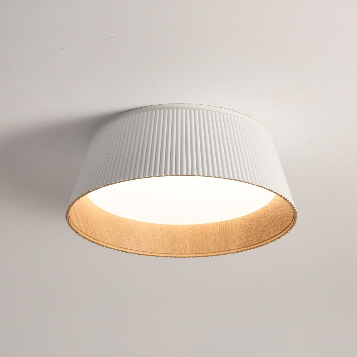 Rineia plafondlamp geribbelde trommelvorm hout elegant hedendaags