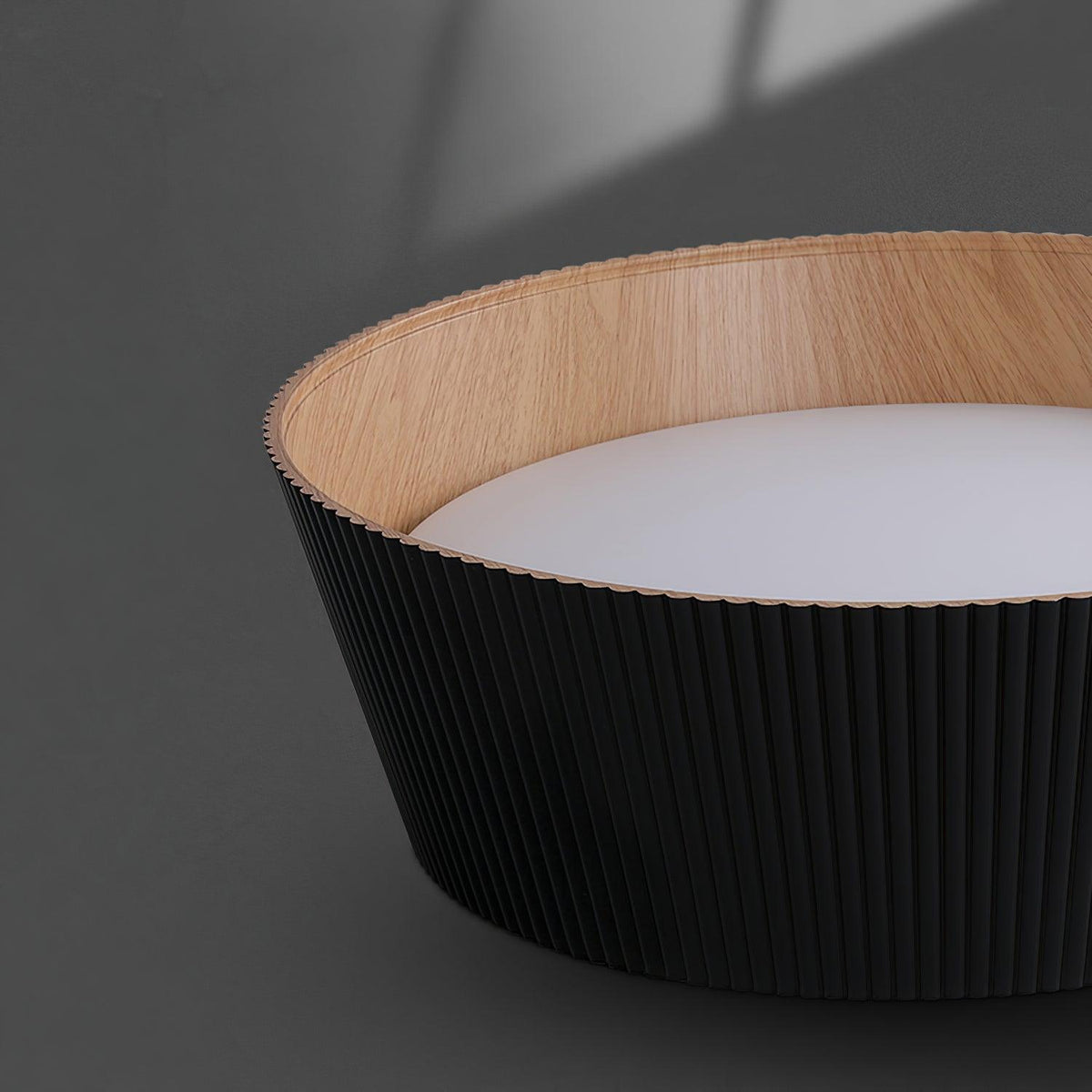 Rineia plafondlamp geribbelde trommelvorm hout elegant hedendaags