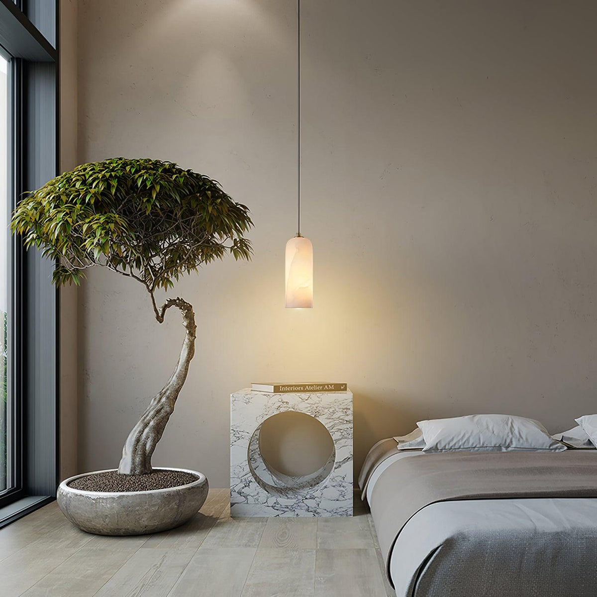 Nivenira cilindrische hanglamp van albast