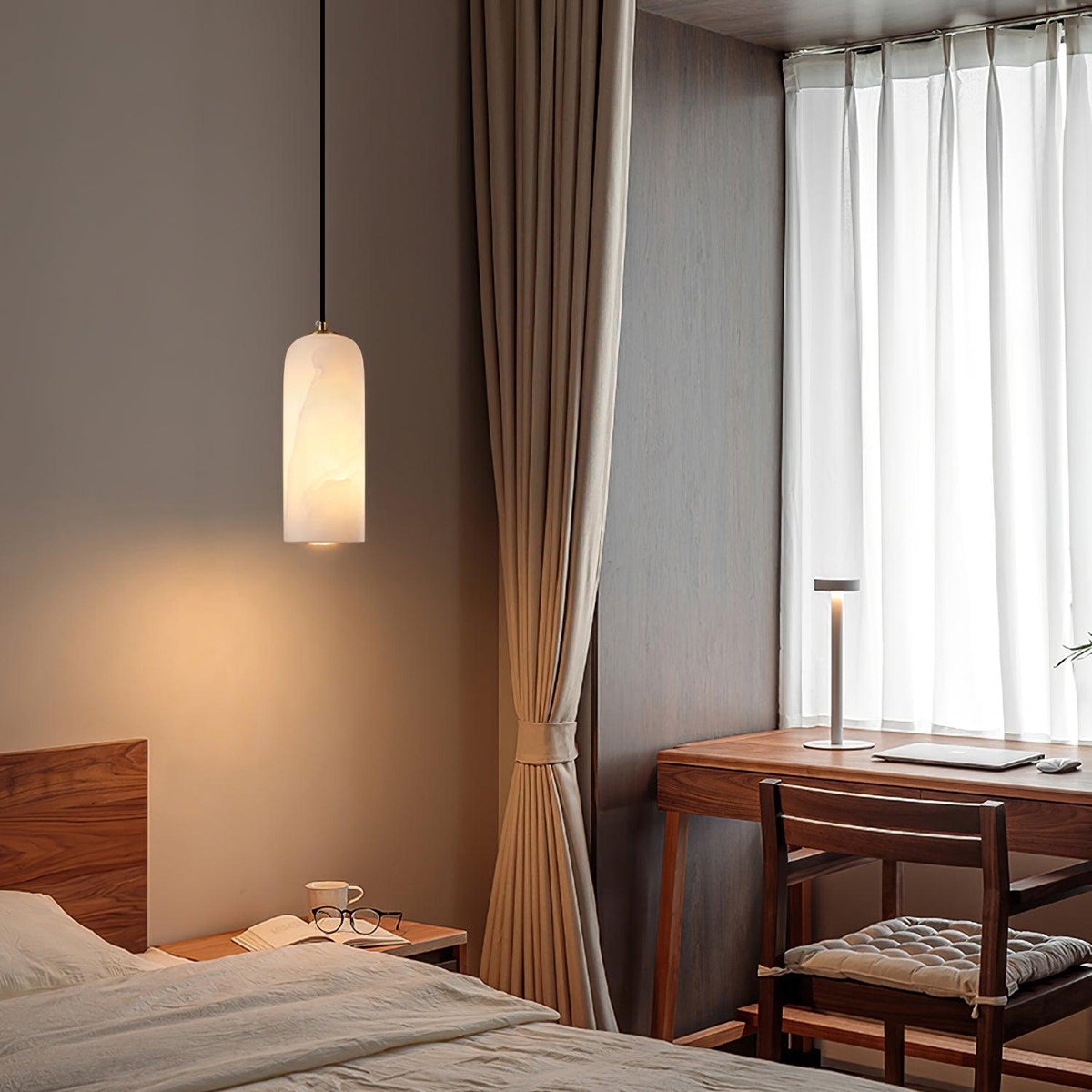 Nivenira cilindrische hanglamp van albast