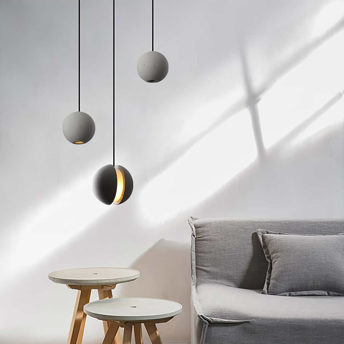 Umi hanglamp van beton met bolvormige maan Minimalistisch