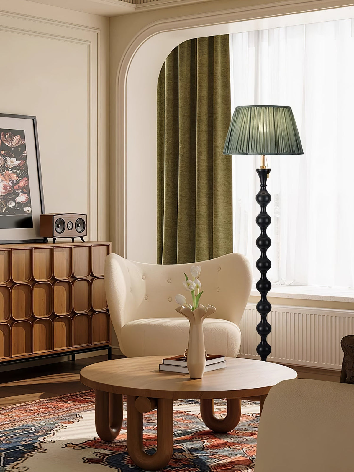 Celon Houten Stoffen Vintage vloerlamp
