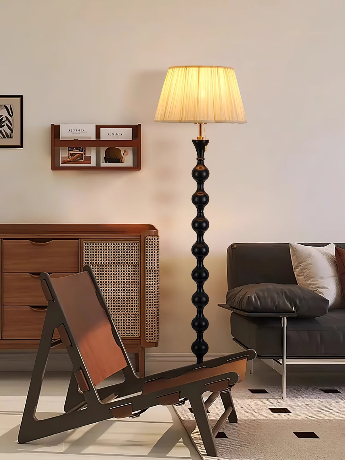 Celon Houten Stoffen Vintage vloerlamp