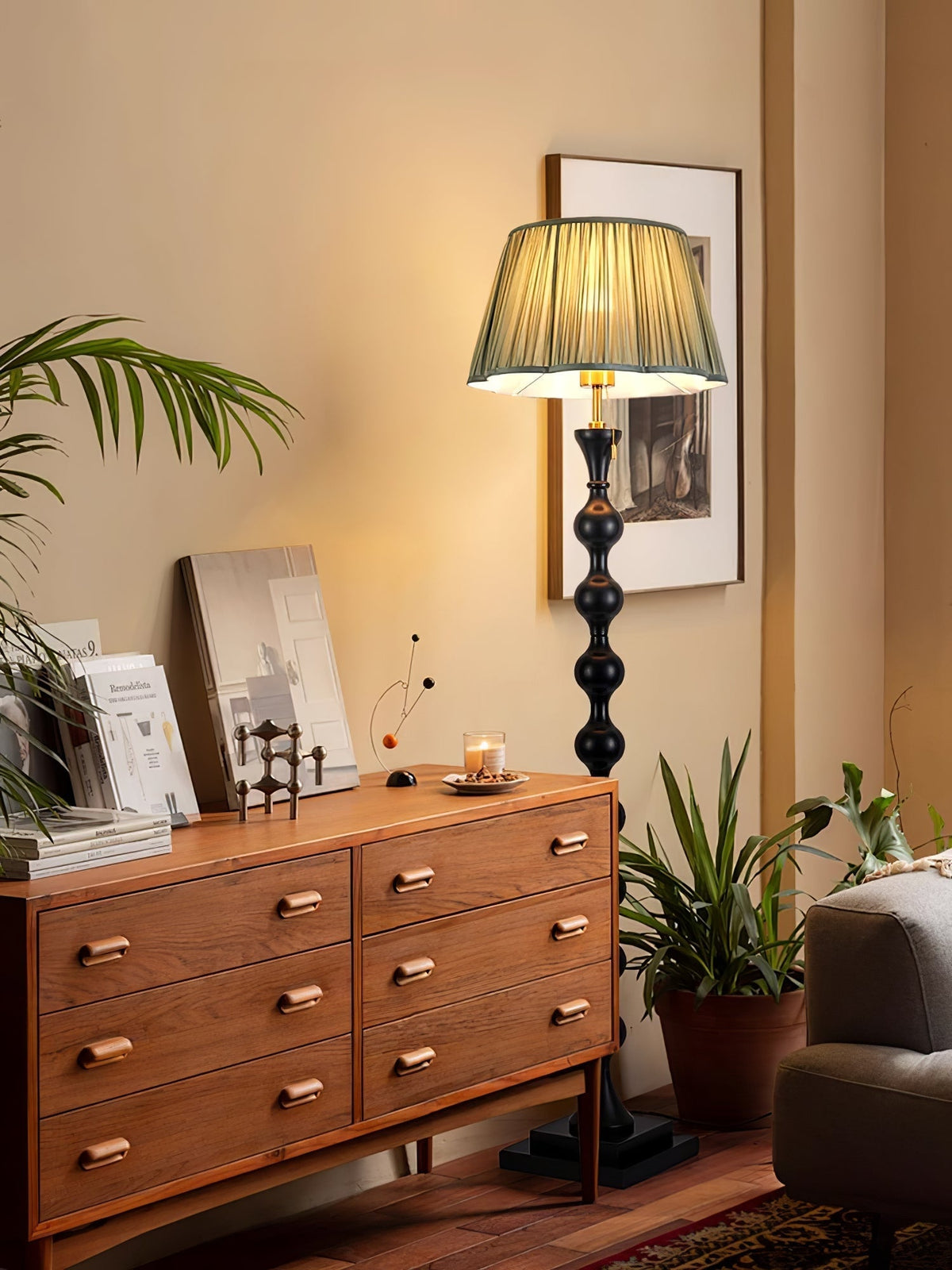 Celon Houten Stoffen Vintage vloerlamp