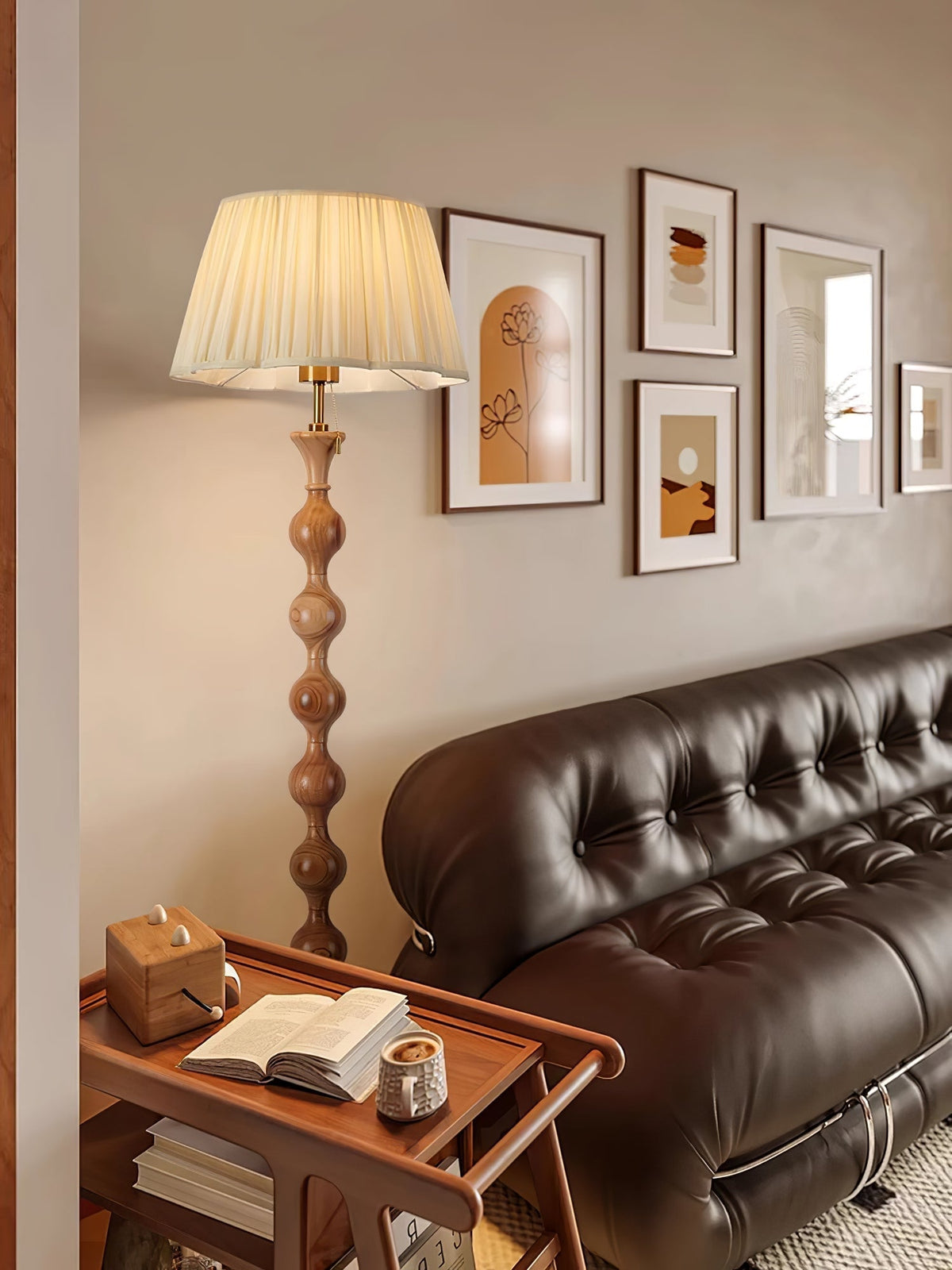 Celon Houten Stoffen Vintage vloerlamp