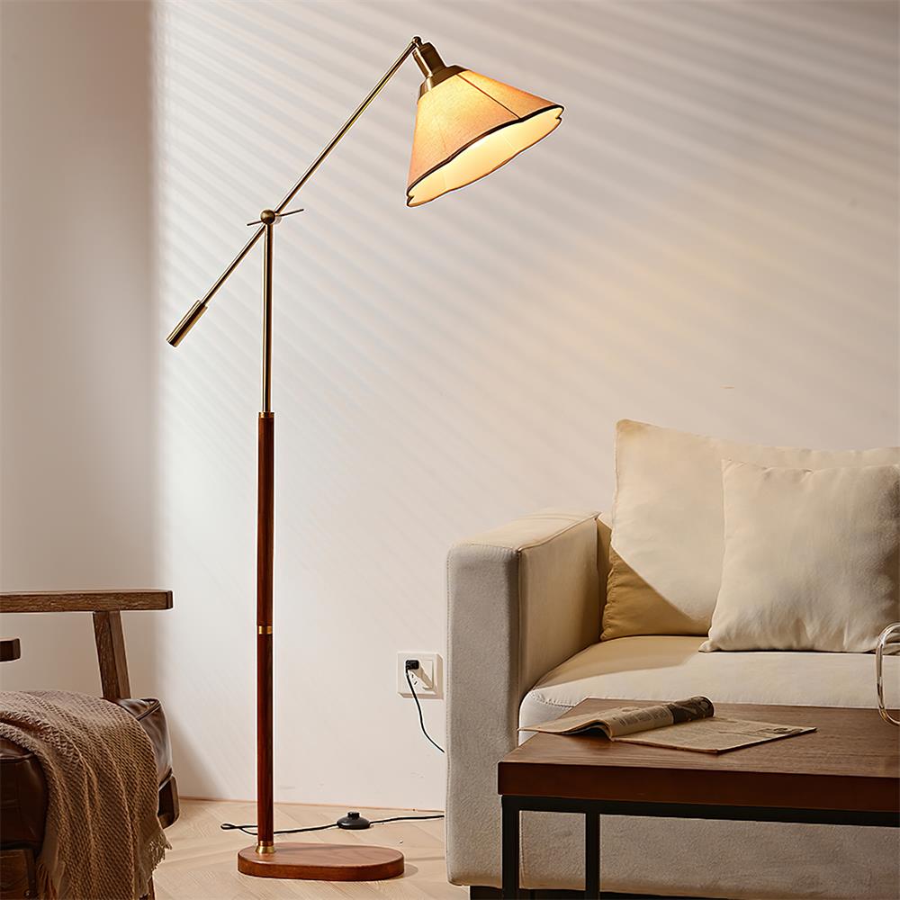 Oreloina vloerlamp goud & walnootkleur