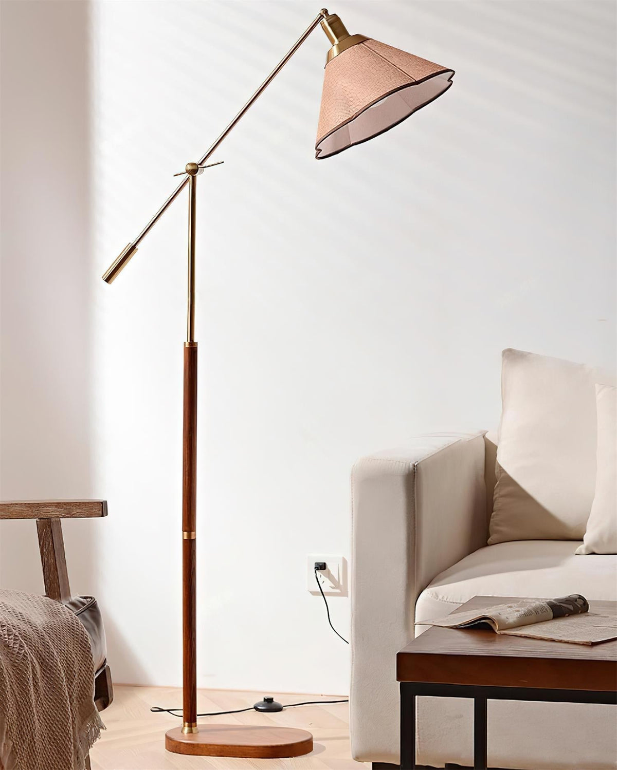 Oreloina vloerlamp goud & walnootkleur