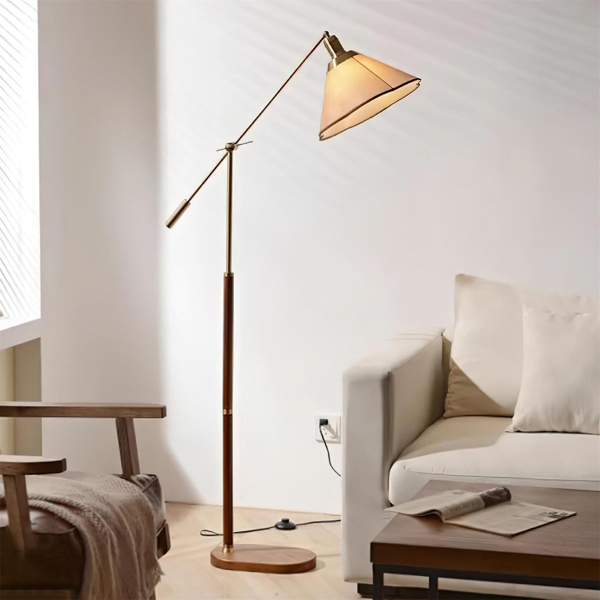 Oreloina vloerlamp goud & walnootkleur