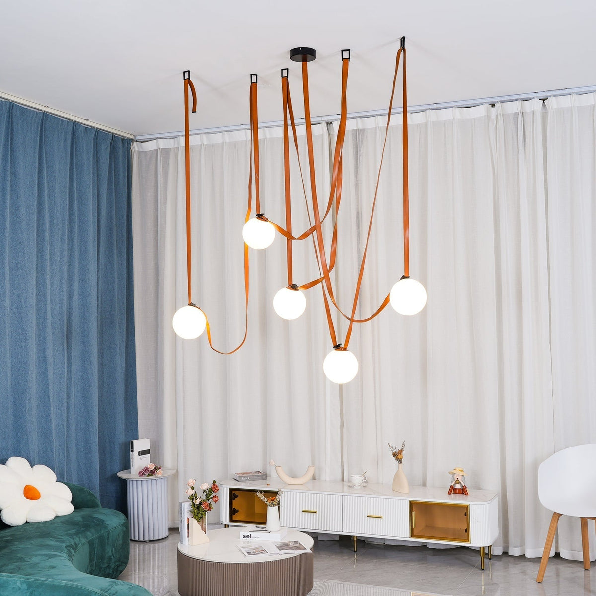 Velinenne hanglamp leerriem glas
