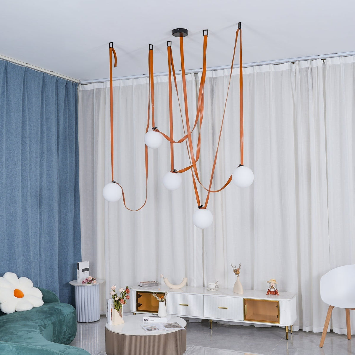 Velinenne hanglamp leerriem glas