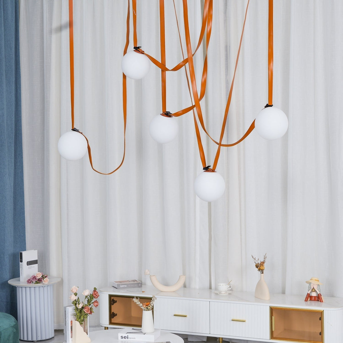 Velinenne hanglamp leerriem glas