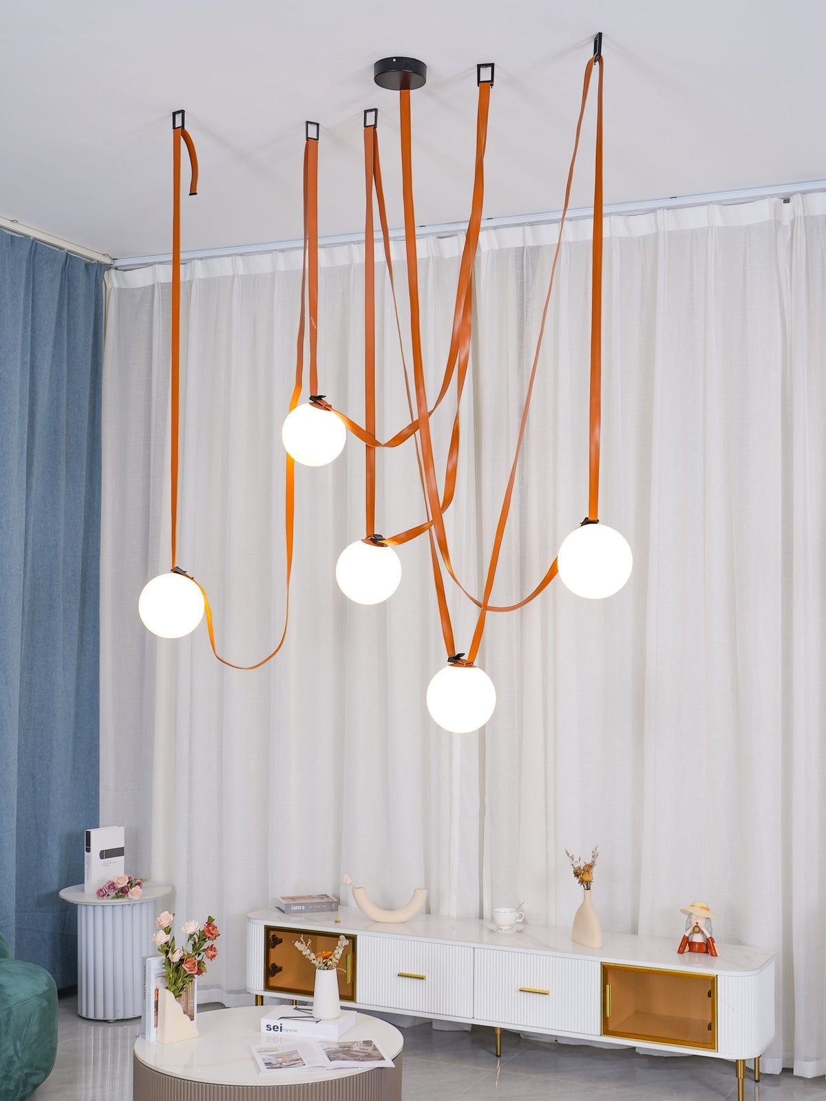 Velinenne hanglamp leerriem glas