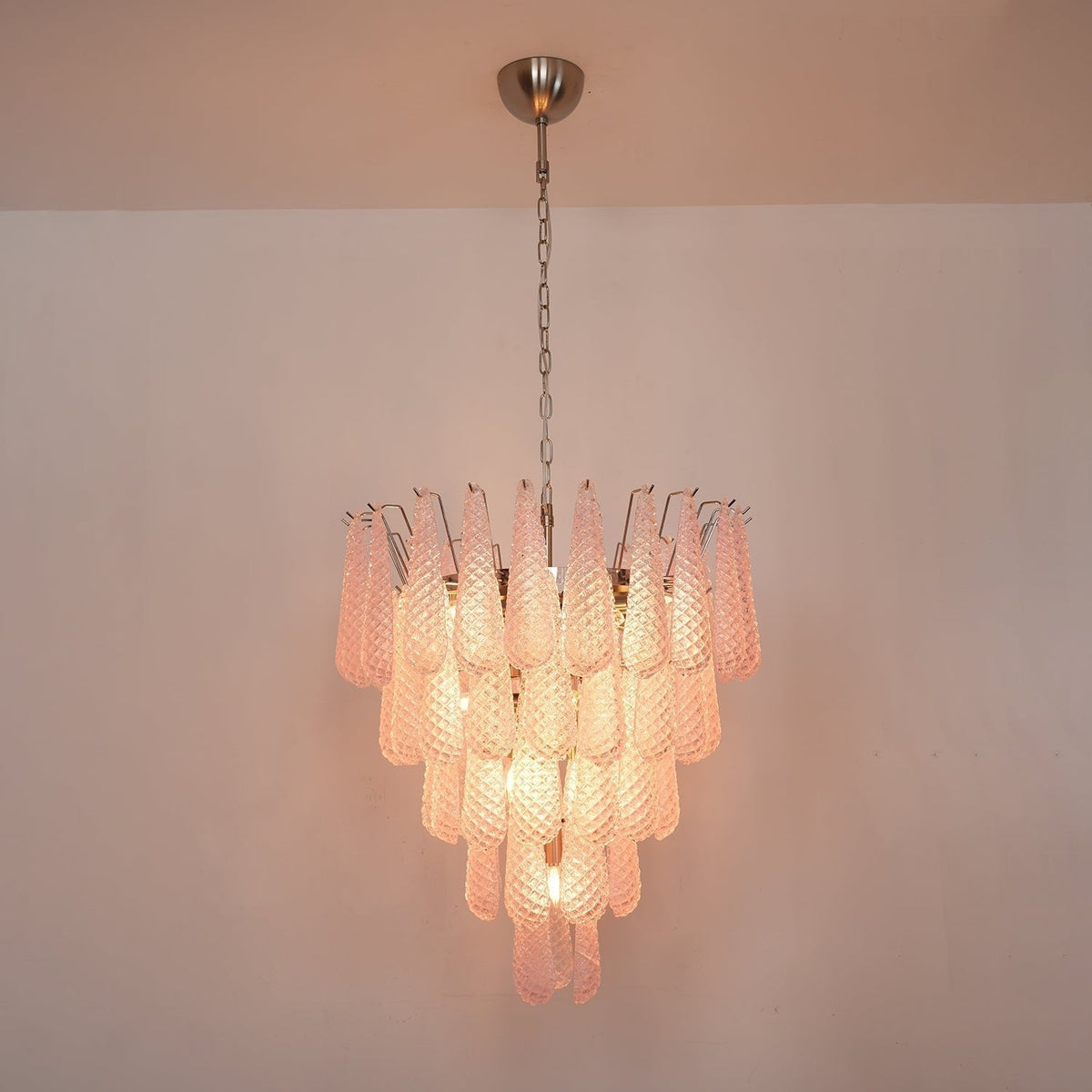 Veliena Kroonluchter Roze Murano-glasdruppels Diamantpatroon Waterval