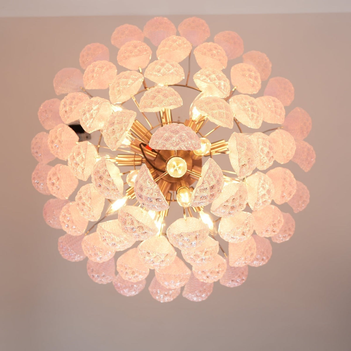 Veliena Kroonluchter Roze Murano-glasdruppels Diamantpatroon Waterval