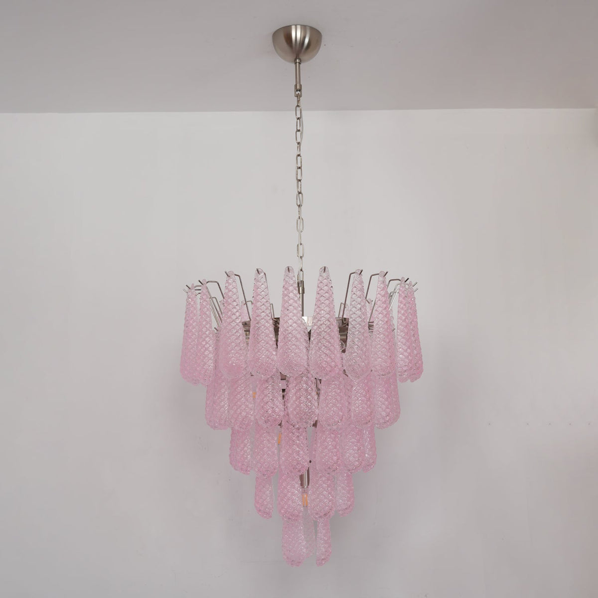 Veliena Kroonluchter Roze Murano-glasdruppels Diamantpatroon Waterval