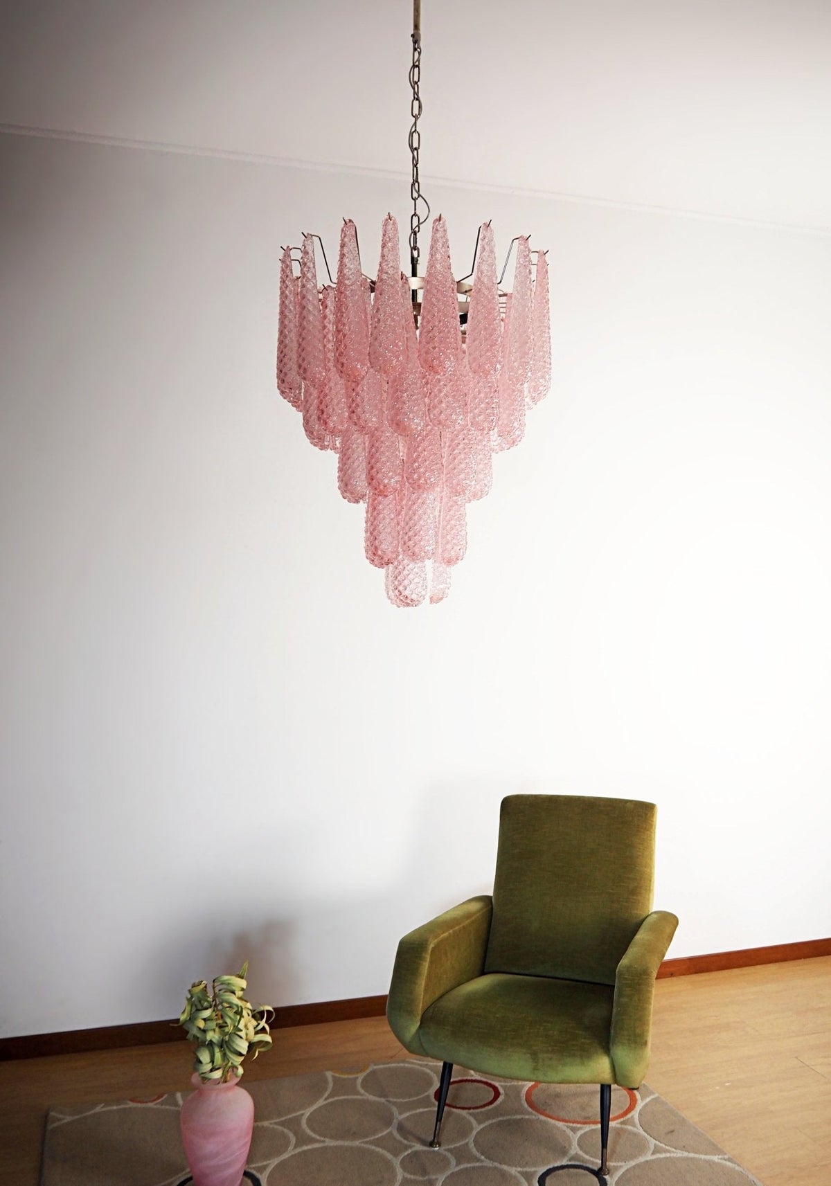 Veliena Kroonluchter Roze Murano-glasdruppels Diamantpatroon Waterval