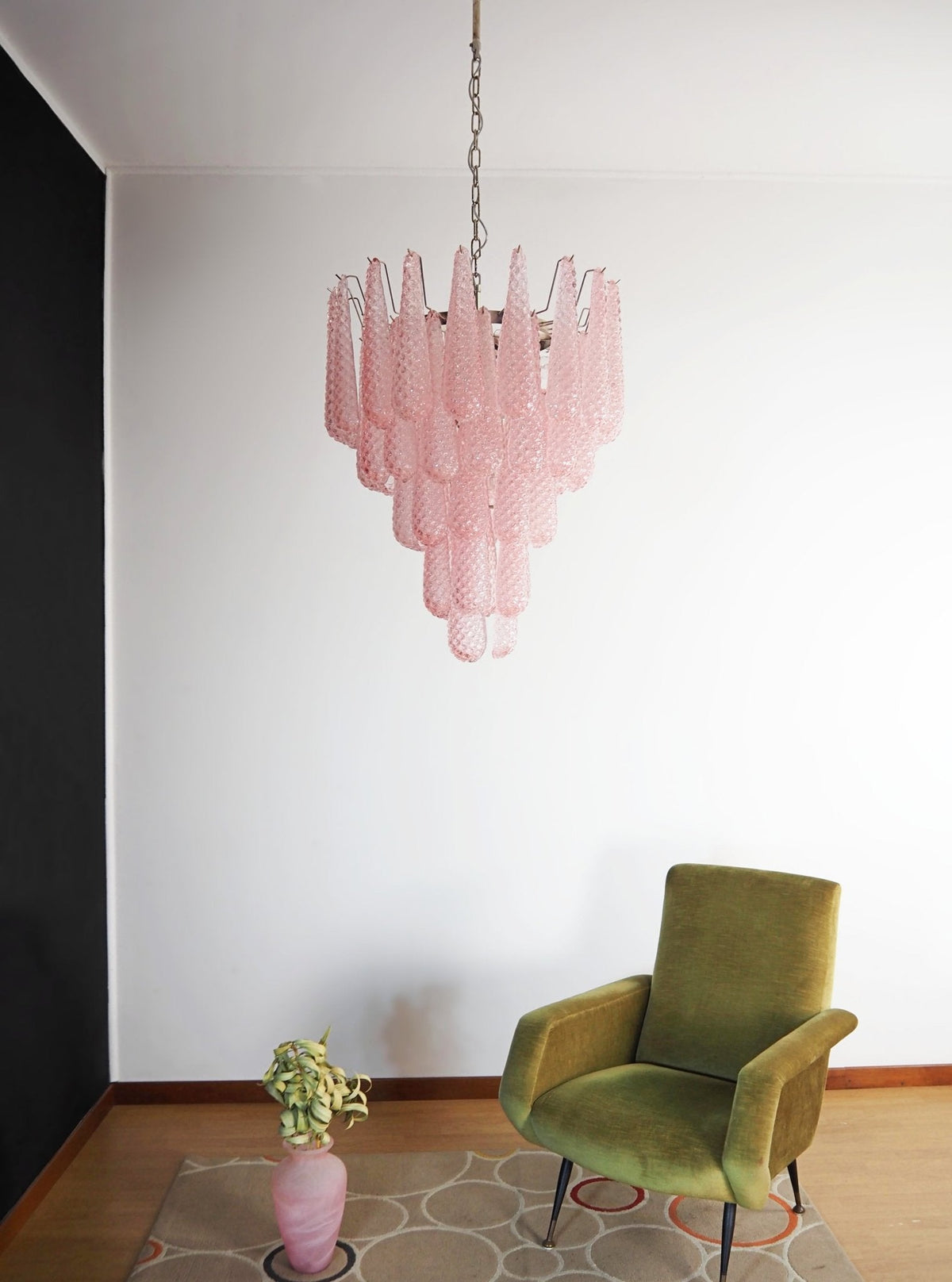 Veliena Kroonluchter Roze Murano-glasdruppels Diamantpatroon Waterval