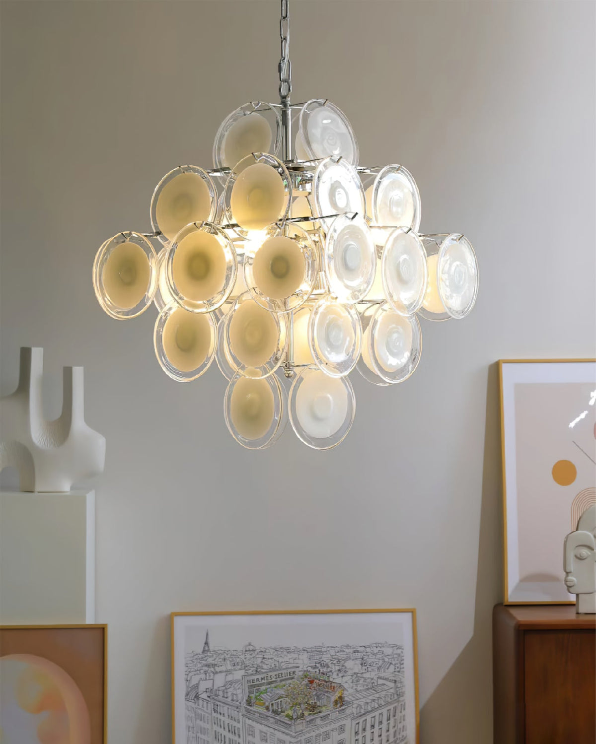 Eireira Kroonluchter Witte Murano-glasplaten Cluster
