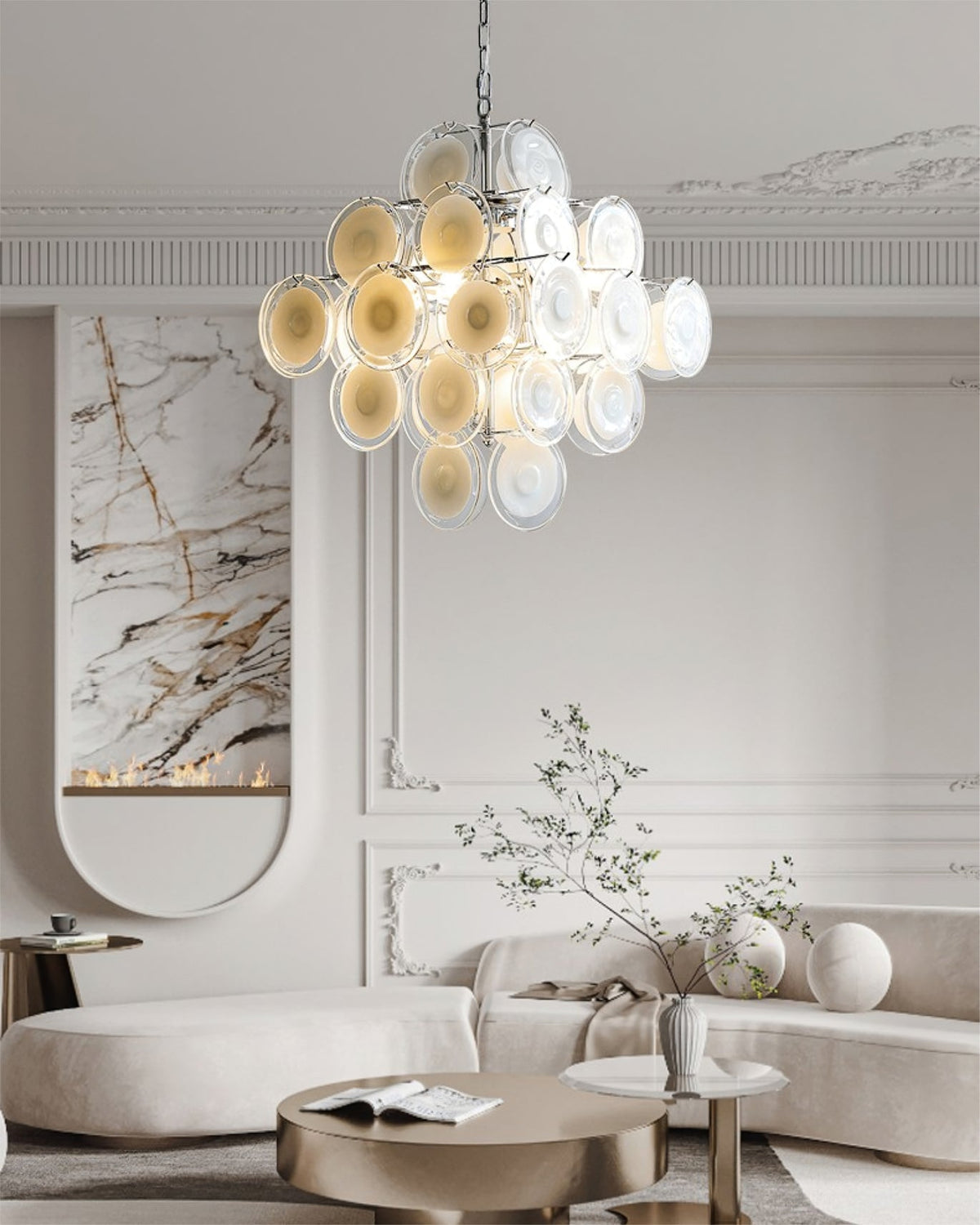 Eireira Kroonluchter Witte Murano-glasplaten Cluster