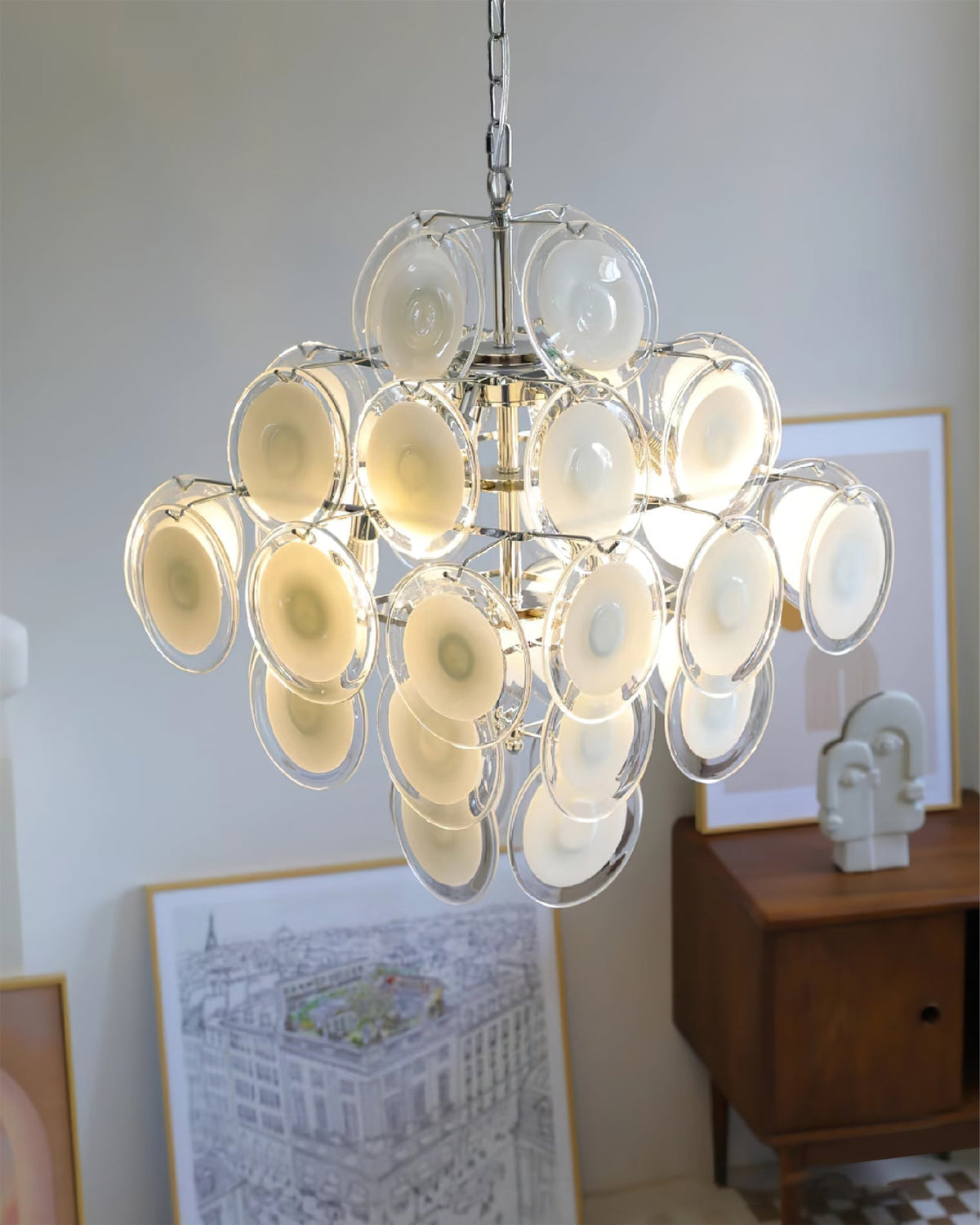 Eireira Kroonluchter Witte Murano-glasplaten Cluster