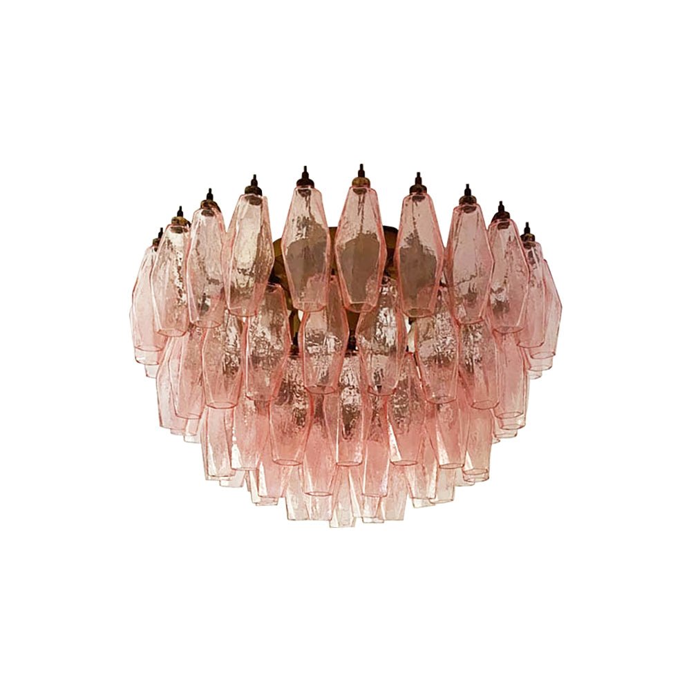 Evix plafondlamp van glas roze rhombusglas gelaagd vintage elegantie
