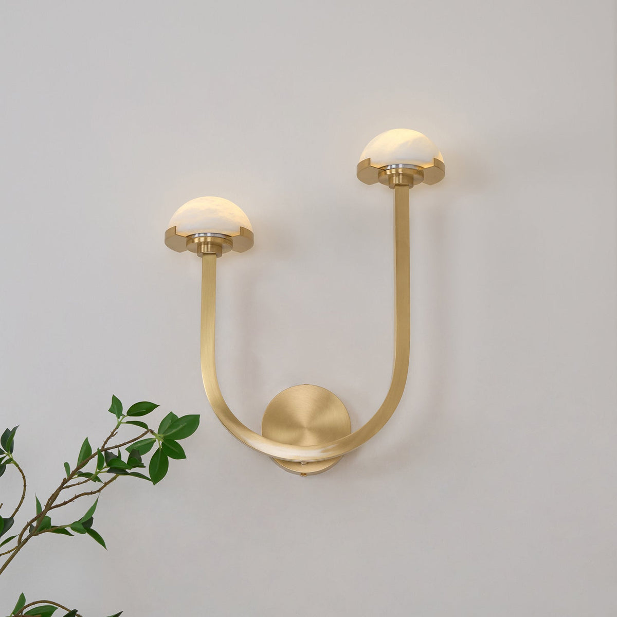 Vitalira dubbele albasten wandlamp met goudkleurige afwerking