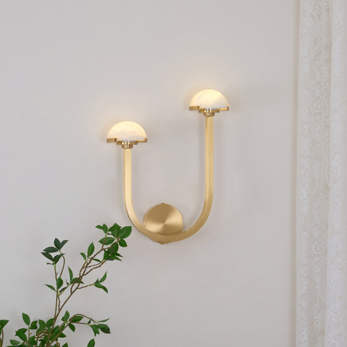 Vitalira dubbele albasten wandlamp met goudkleurige afwerking