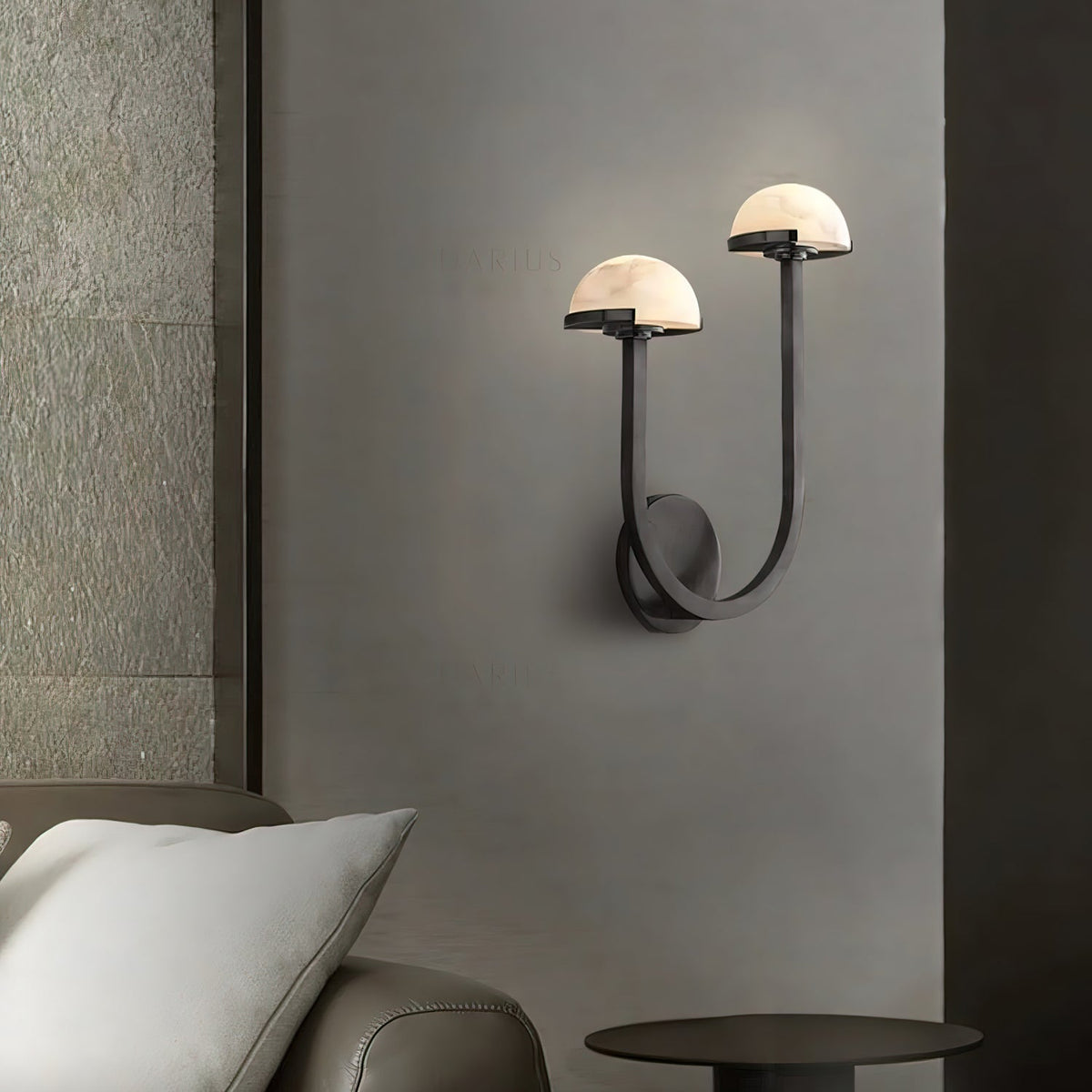 Vitalira dubbele albasten wandlamp met goudkleurige afwerking