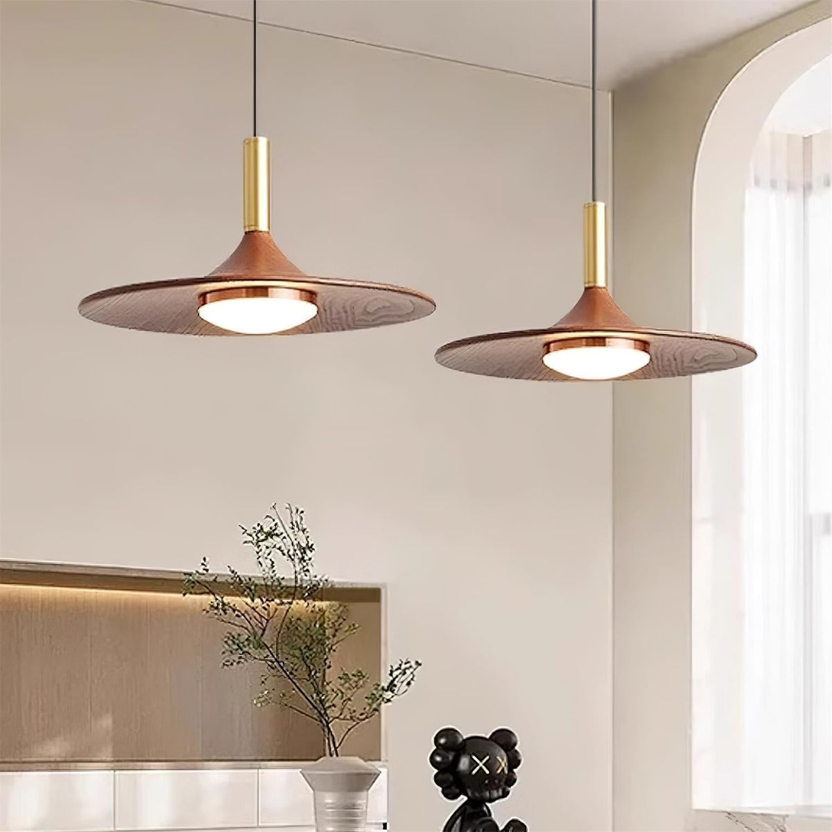 Kaelin hanglamp hoedvorm hout midcentury