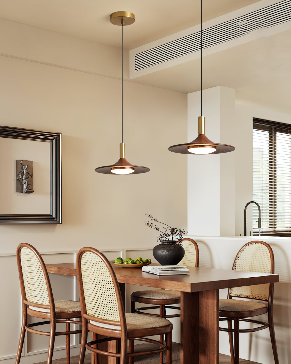 Kaelin hanglamp hoedvorm hout midcentury