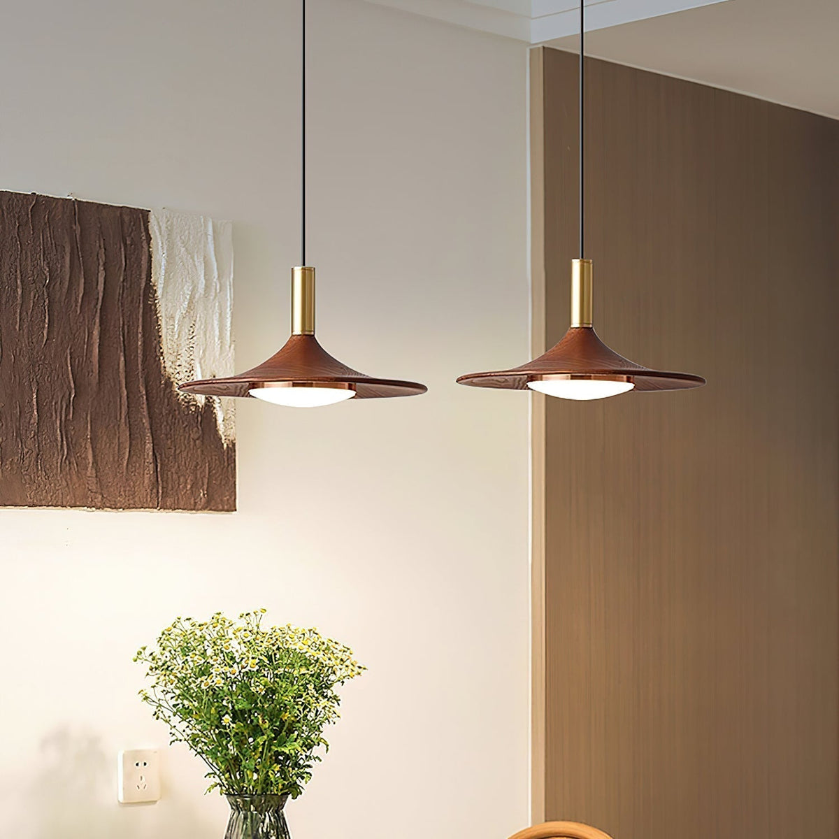 Kaelin hanglamp hoedvorm hout midcentury