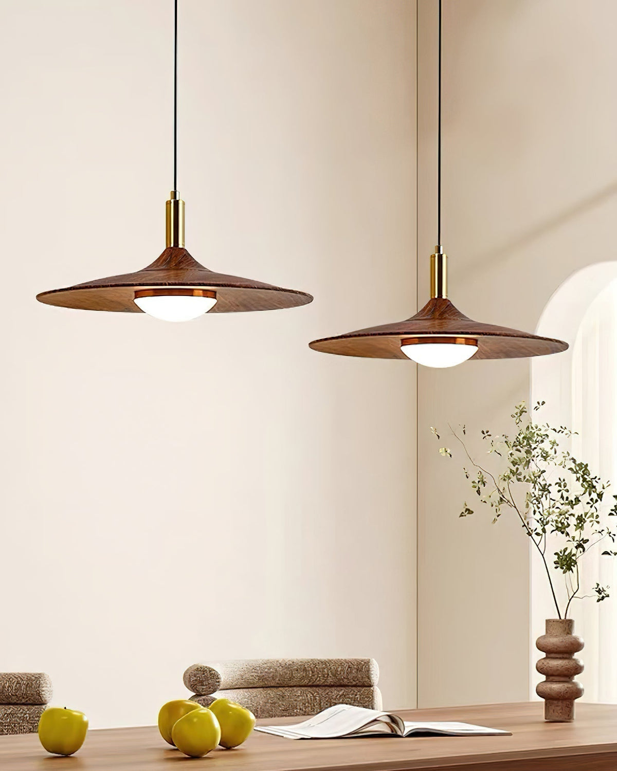 Kaelin hanglamp hoedvorm hout midcentury