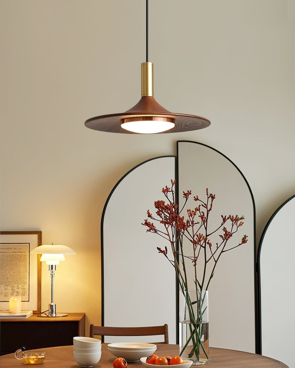Kaelin hanglamp hoedvorm hout midcentury