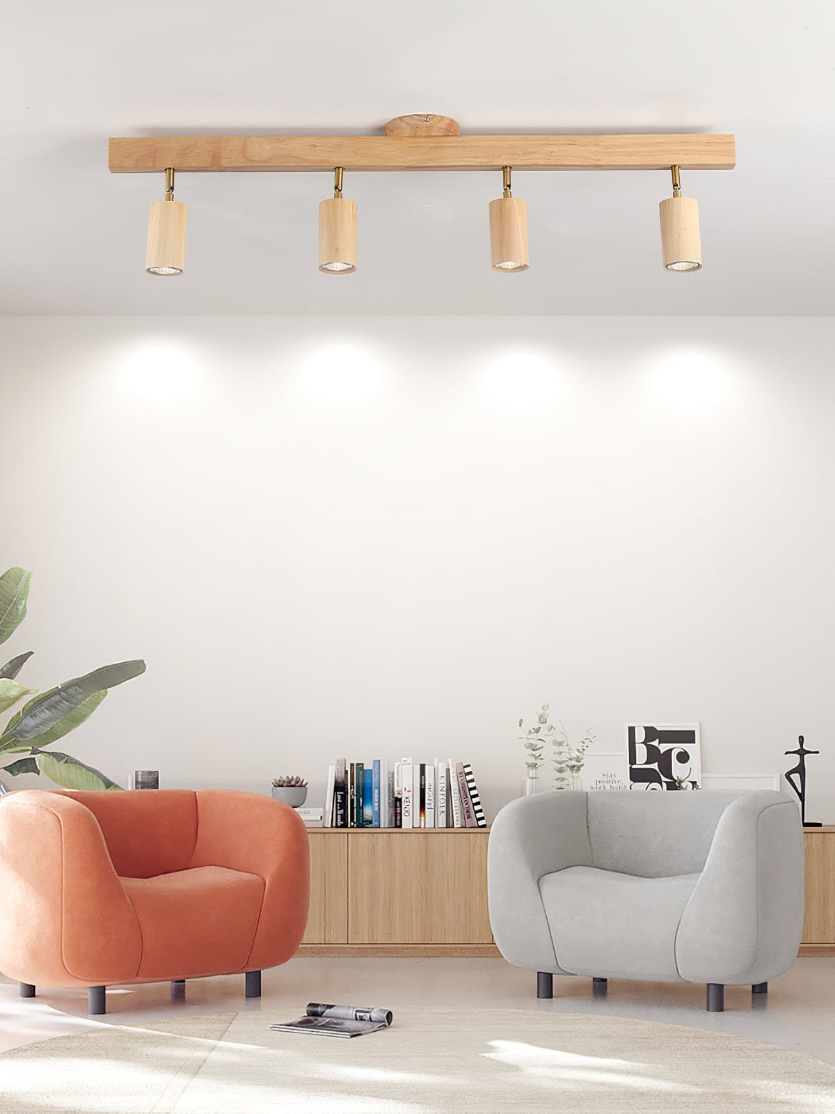 Rinaniella plafondlamp natuurlijke houten balk met spotverlichting